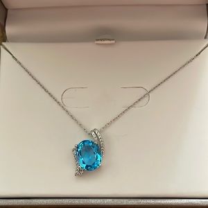 Sterling Silver Blue Topaz White Sapphire Pendant